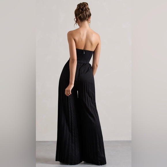 Club L London Lorelei black corset plisse wide leg jumpsuit Size S - Picture 4 of 5